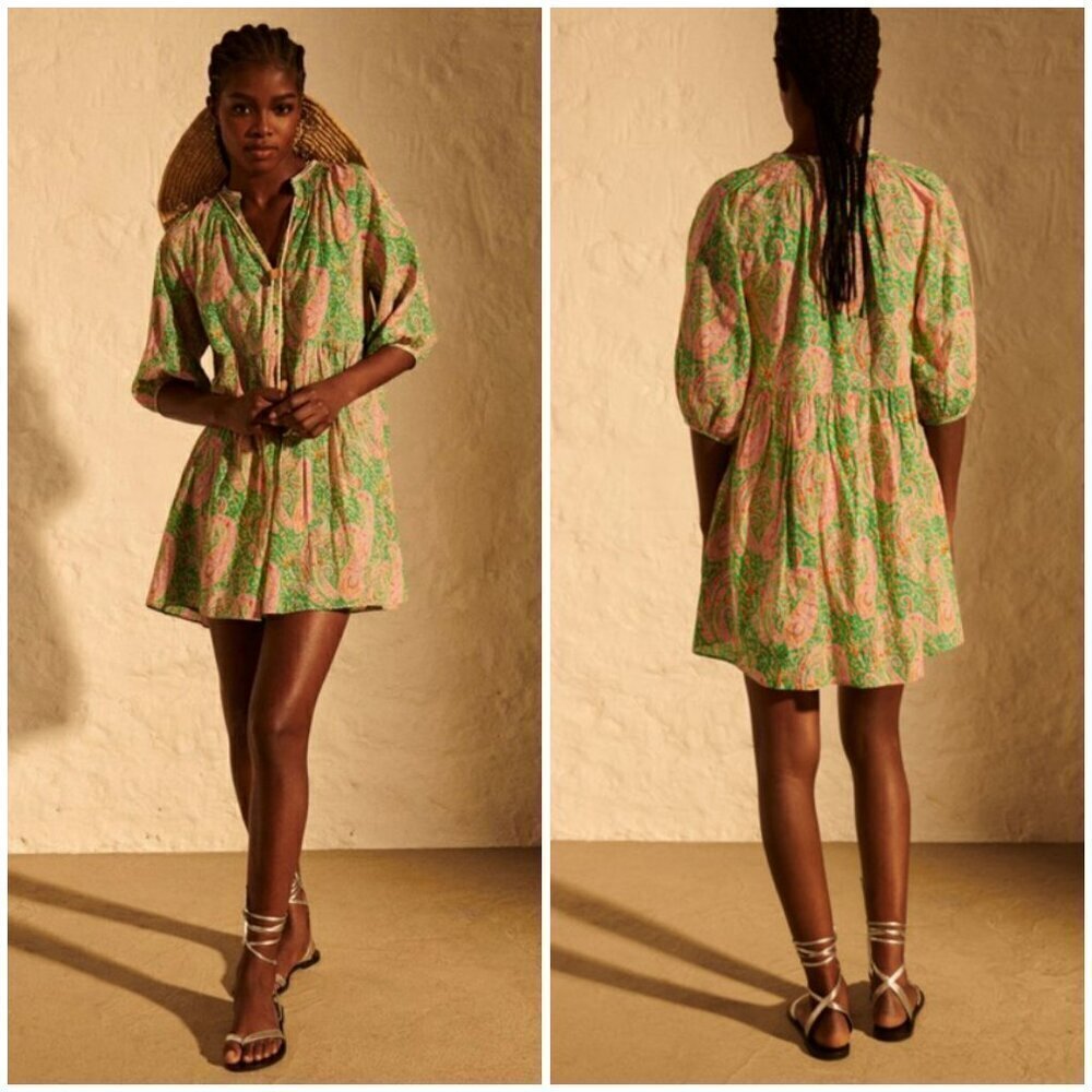 πBA&SHπ Odeon Robe Dress ~ Vert Green Paisley Print Large - Picture 2 of 16